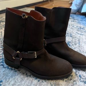 Massimo Dutti S38 Brown Leather Mid Ankle Buckle Boots